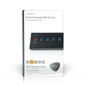 USB-Hub | 8-Poorts | QC3.0 / USB 3.2 Gen1 | Netvoeding / USB Gevoed | 5 Gbps | 8x USB