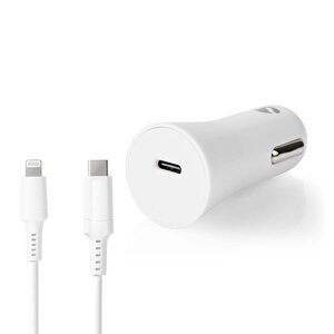Autolader | 1.67 / 2.22 / 3.0 A | Outputs: 1 | Poorttype: USB-C™ | Lightning 8-Pins (Los) Kabel | 1.0 m | 20 W | Automatische Voltage Selectie | PD3.0 20W