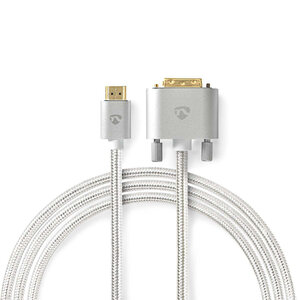 HDMI™ Kabel | HDMI™ Connector | DVI-D 24+1-Pins Male | 2560x1600 | Verguld | 2.00 m | Gebreid | Zilver | Cover Window Box