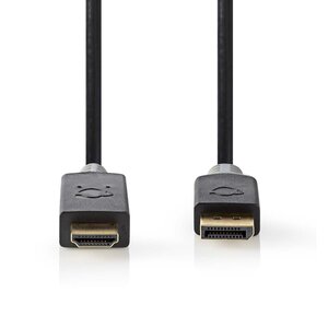 DisplayPort-Kabel | DisplayPort Male | HDMI™ Connector | 4K@30Hz | Verguld | 3.0 m | Rond | PVC | Antraciet | Doos