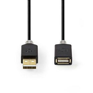 USB-Kabel | USB 2.0 | USB-A Male | USB-A Female | 480 Mbps | Verguld | 3.0 m | Rond | PVC | Antraciet | Doos