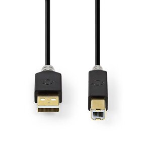 USB-Kabel | USB 2.0 | USB-A Male | USB-B Male | 480 Mbps | Verguld | 1.0 m | Rond | PVC | Antraciet | Doos