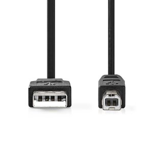 USB-Kabel | USB 2.0 | USB-A Male | USB-B Male | 480 Mbps | Vernikkeld | 1.00 m | Rond | PVC | Zwart | Envelop