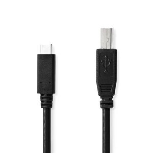 USB-Kabel | USB 2.0 | USB-C™ Male | USB-B Male | 480 Mbps | Vernikkeld | 2.0 m | Rond | PVC | Zwart | Doos