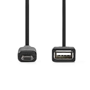 USB-Adapter | USB 2.0 | USB Micro-B Male | USB-A Female | 480 Mbps | 0.20 m | Rond | Vernikkeld | PVC | Zwart | Doos