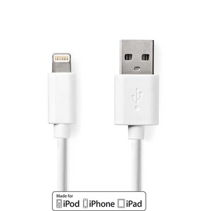 Lightning Kabel | USB 2.0 | Apple Lightning 8-Pins | USB-A Male | 480 Mbps | Vernikkeld | 1.00 m | Rond | PVC | Wit | Label