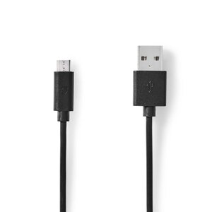 USB-Kabel | USB 2.0 | USB-A Male | USB Micro-B Male | 480 Mbps | Vernikkeld | 2.00 m | Rond | PVC | Zwart | Doos