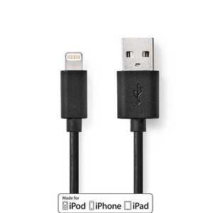 Lightning Kabel | USB 2.0 | Apple Lightning 8-Pins | USB-A Male | 480 Mbps | Vernikkeld | 2.00 m | Rond | PVC | Zwart | Doos