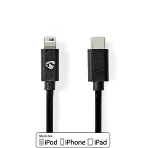 Lightning Kabel | USB 2.0 | Apple Lightning 8-Pins | USB-C™ Male | 480 Mbps | Vernikkeld | 1.00 m | Rond | PVC | Zwart | Envelop