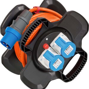 CEE Kabelhaspel van speciaal rubbermengsel (10 m kabel in oranje, Camping Kabelhaspel voor permanent buitengebruik IP44, 2x CEE-Contactdozen, 3x Contactdozen )