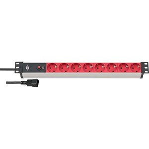 Alu-Line 8-voudige 19" Stekkerdoos voor schakelkasten Randaarde Stekker 2.00 m Zwart/Rood