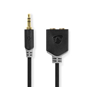 Stereo-Audiokabel | 3,5 mm Male | 2x 3,5 mm Female | Verguld | 0.20 m | Rond | Antraciet | Doos