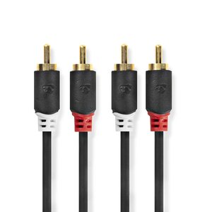Stereo-Audiokabel | 2x RCA Male | 2x RCA Male | Verguld | 1.00 m | Rond | Antraciet | Doos
