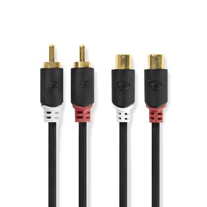 Stereo-Audiokabel | 2x RCA Male | 2x RCA Female | Verguld | 2.00 m | Rond | Antraciet | Doos