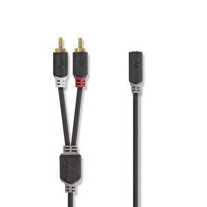 Stereo-Audiokabel | 2x RCA Male | 3,5 mm Female | Verguld | 0.20 m | Rond | Antraciet | Doos