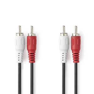 Stereo-Audiokabel | 2x RCA Male | 2x RCA Male | Vernikkeld | 1.00 m | Rond | Zwart | Doos
