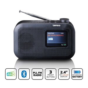 Draagbare DAB+/FM-radio met Bluetooth-kleurendisplaybatterij Zwart