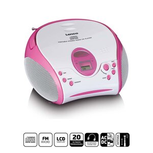 Boombox met CD-speler FM-radio en stickers Roze