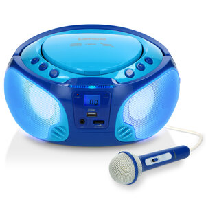 Draagbare FM Radio CD/MP3/USB Microfoon & Lichteffecten Blauw