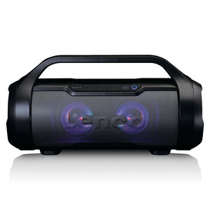 Spatwaterdichte Bluetooth®-luidspreker met FM-radio, USB, SD en Partyverlichting Zwart