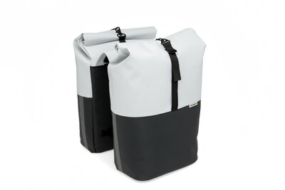 New Looxs Nyborg dubbele fietstas 34L - Lichtgrijs/Zwart
